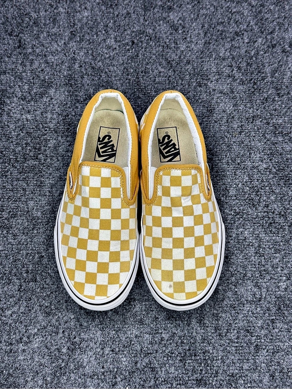 Vans Classic Slip-On Checkered Slip-On Sneakers in Yellow & White